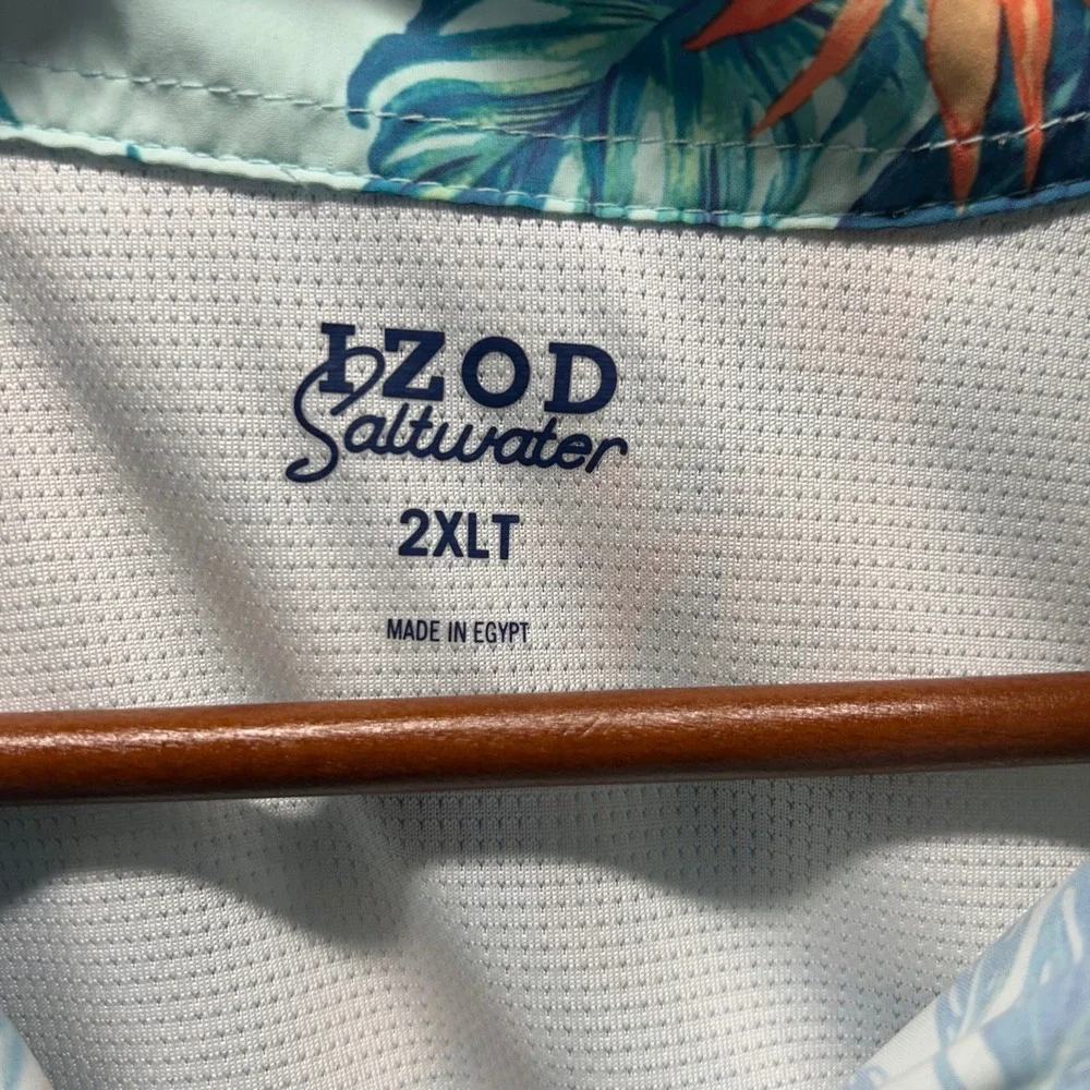 IZOD Saltwater Mens 2XLT Tropical Bird of Paradise Fishing Shirt Blue Short Slev - Picture 4 of 8
